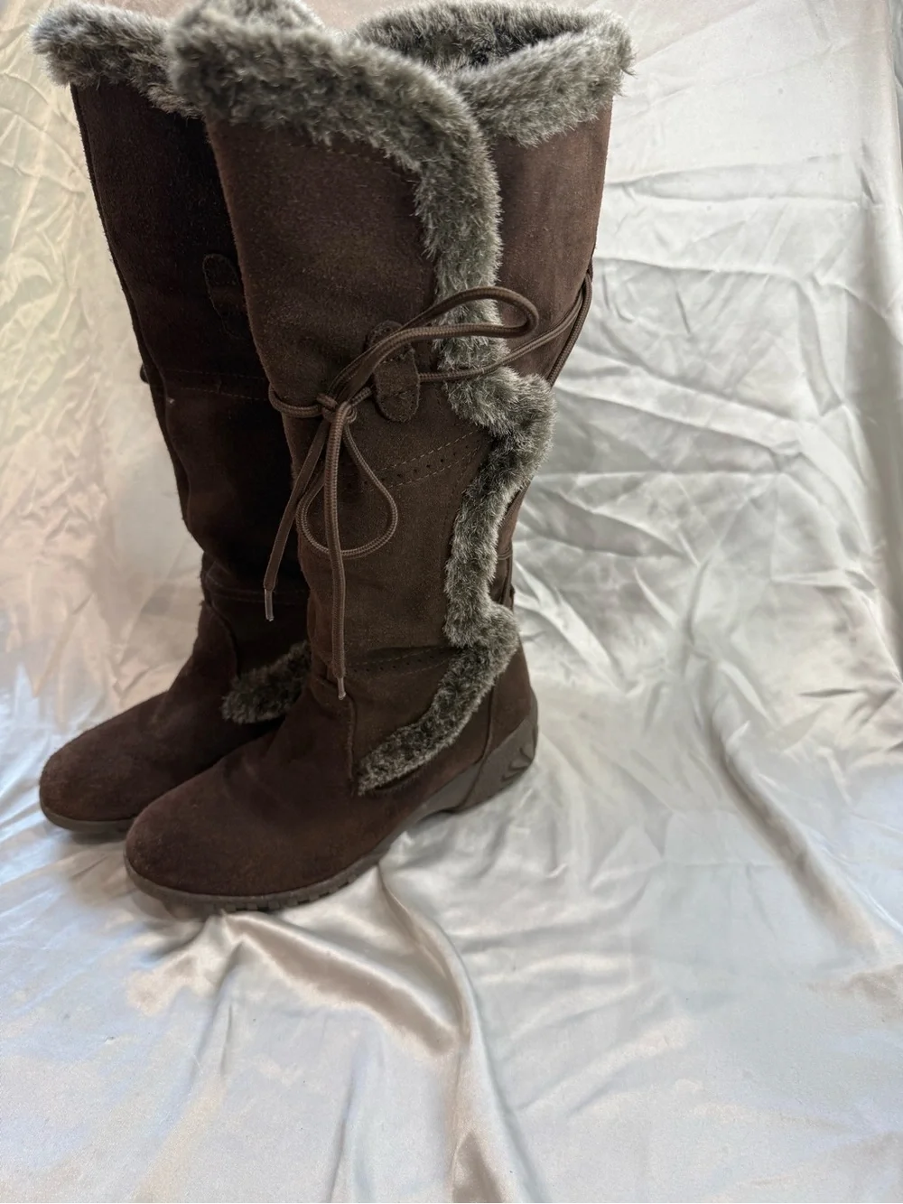 Bass Brown Suede Faux-Fur Trim Lace-Up Winter Boots